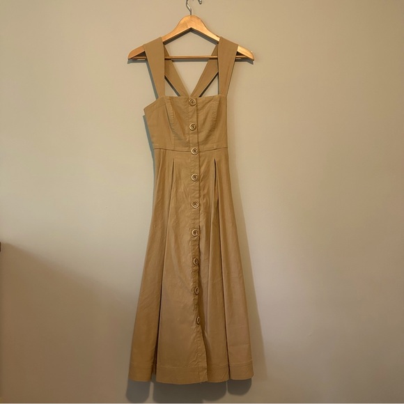 Maeve square-neck button down dress in khaki, size 00P - Picture 1 of 9